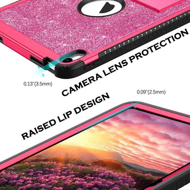 Alt view image 5 of 5 - YINLAI Case for iPad (A16) 11th Generation 11 Inch (2025), iPad 10th Generation10.9 Inch (2022) with Kickstand Kids Girls Women Slim Sparkle Glitter Bling Shockproof Protective Back Cover, Hot Pink