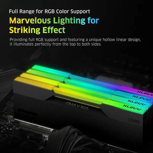 Alt view image 4 of 5 - KLEVV CRAS V RGB DDR5 48GB (2x24GB) 7600MHz CL36 SK Hynix A-Die 1.4V Gaming Desktop Ram Memory XMP 3.0 / AMD Expo Ready - Black (KD5KGUD80-76B360G)