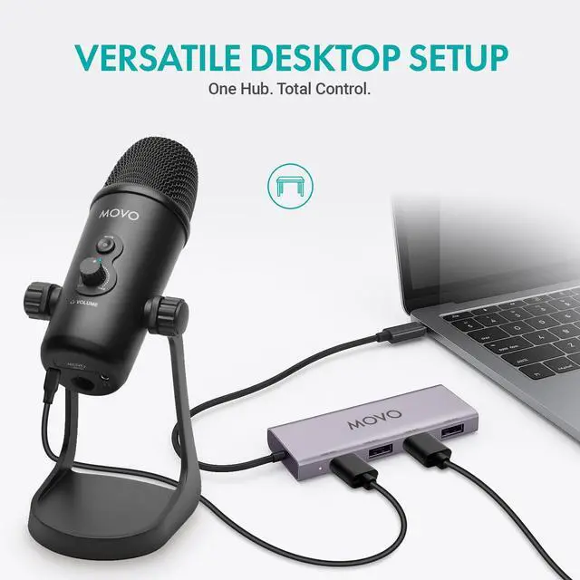 Alt view image 5 of 5 - Movo USB Podcast Equipment Bundle for 2  USB Interface with 2 UM700 Condenser Microphones  4-Port Powered Hub for Streaming, Podcasting, Interviews (with 2 Microphones)