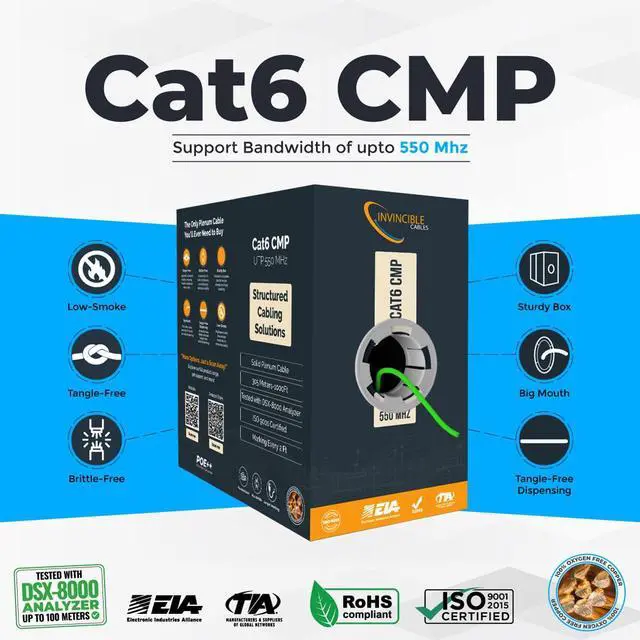 Alt view image 2 of 5 - Cat6 Plenum Cable 1000ft | 0.57mm 100% Pure Copper, 550MHz 23AWG UTP | DSX-8000 Analyzer Tested Up to 100m | 10Gb, PoE++ | Industrys Most Certified Cable | Available in 7 Colors (Green)