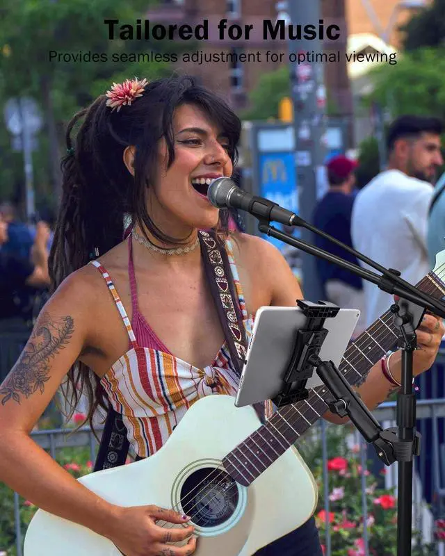 Alt view image 3 of 5 - LMS iPad Holder for Mic Stand, Micophone Music Stand Tablet Phone Holder Mount, Exercise Bike Handlebar Clamp Mount Treadmill Tablet iPad Holder for Tablets & Phones 4-13.5 inches