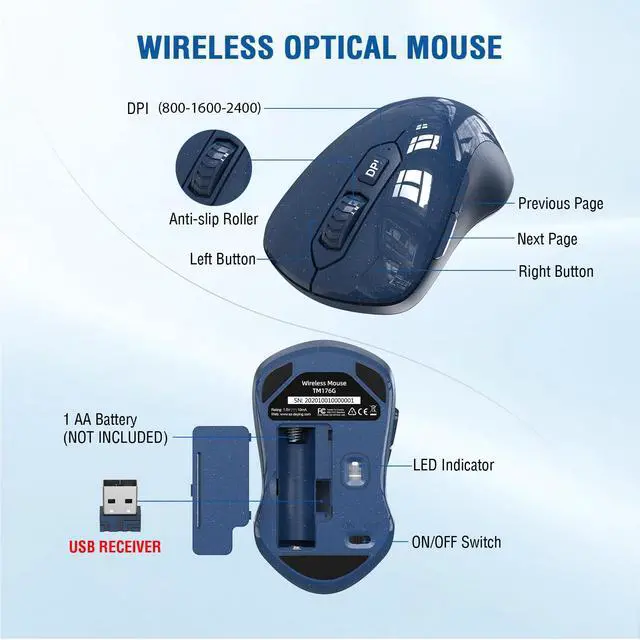 Alt view image 5 of 5 - Wireless Keyboard and Mouse Combo, Full-Sized 2.4GHz Wireless Keyboard with Comfortable Palm Rest and Optical Mouse for Windows, Mac OS PC/Desktops/Computer/Laptops (Starry Blue)