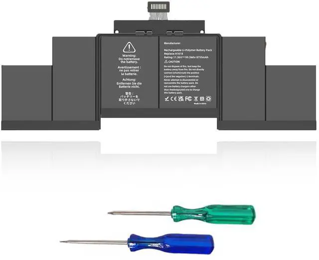 Main image of OUWEE A1618 Laptop Battery A1398 A1494 Compatible with MacBook Pro 15 inch Mid 2015 Mid 2014 Late 2013 Version EMC 2910 2909 2881 2876 2745 2674 Capacity 11.36V 99.5Wh 8755mAh