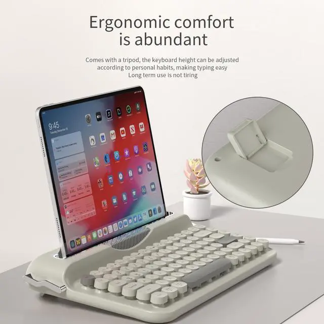 Alt view image 2 of 5 - Ajazz AF84 Wireless Membrane Silent Typewriter Keyboard, Bluetooth/2.4G Dual-Mode Connection, Cute Retro Aesthetic Design with Integrated Stand for Tablet, Phone, PC and Win/Mac/Android Black