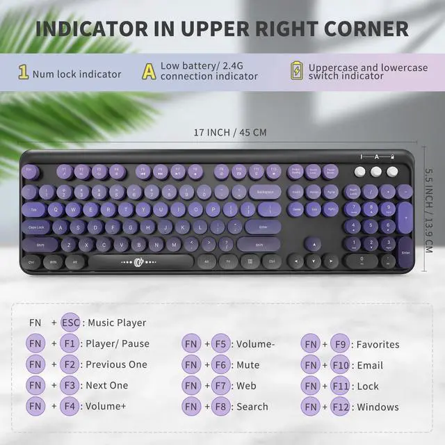 Alt view image 3 of 5 - Wireless Keyboards Mouse Combos, Creamy Keyboard, Cute Wireless Keyboard and Mouse Set for Desktop Laptop PC Computer (Black Purple)