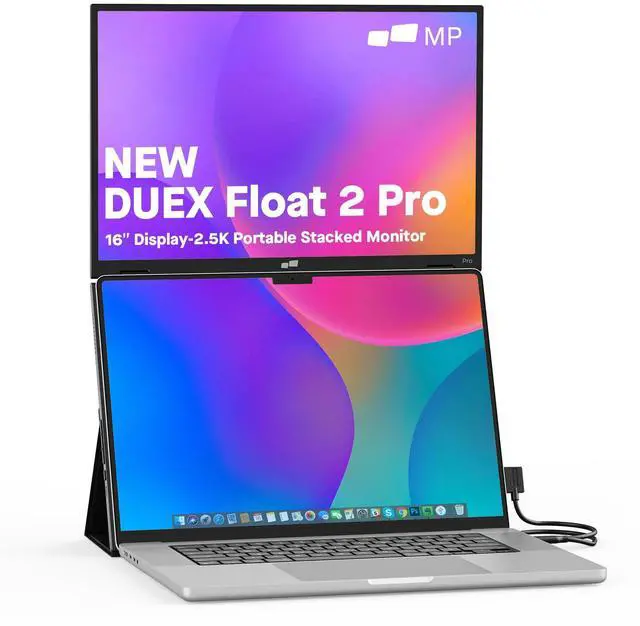 Main image of New Mobile Pixels Duex Float 2.0 Pro 2.5 K Portable Monitor, 16" Laptop Screen Extender (Built-in Kickstand), USB C/HDMI Stacked Monitor Extender with Dual Speakers, Windows, MacOS, Switch, Android