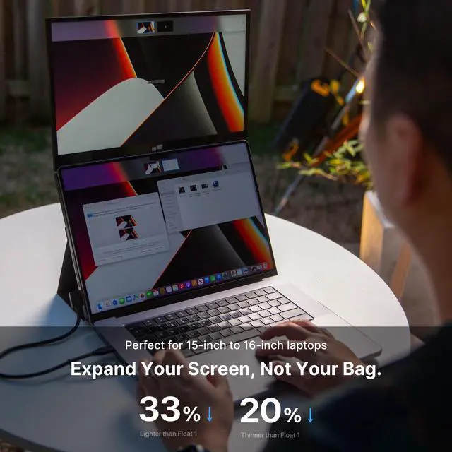 Alt view image 3 of 5 - New Mobile Pixels Duex Float 2.0 Pro 2.5 K Portable Monitor, 16" Laptop Screen Extender (Built-in Kickstand), USB C/HDMI Stacked Monitor Extender with Dual Speakers, Windows, MacOS, Switch, Android