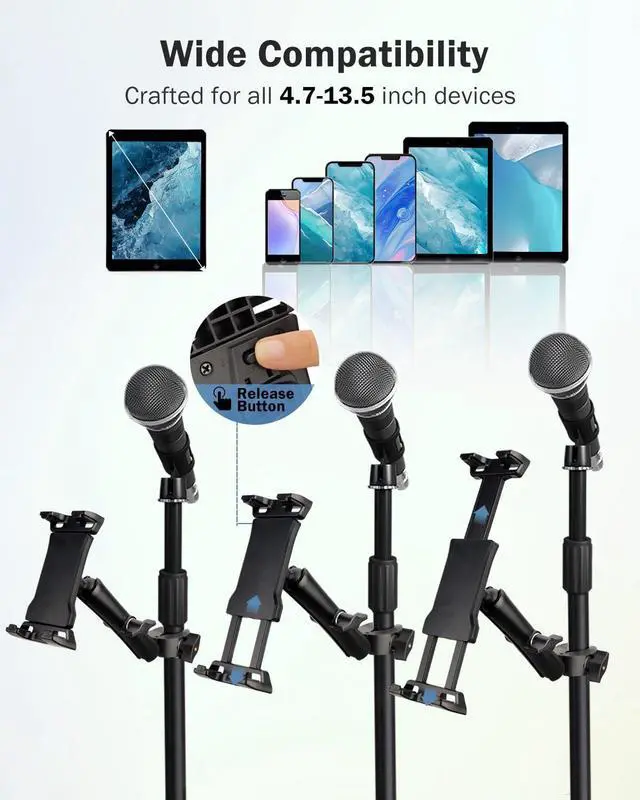 Alt view image 5 of 5 - LMS iPad Holder for Mic Stand, Micophone Music Stand Tablet Phone Holder Mount, Exercise Bike Handlebar Clamp Mount Treadmill Tablet iPad Holder for Tablets & Phones 4-13.5 inches