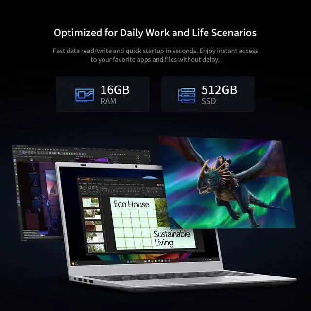 Alt view image 4 of 5 - UOWAMOU 15.6 IPS-FHD-Laptop, 16GB RAM 512GB SSD 6500Y (up to 3.4GHz), Multi-Ports Lightweight Computer for Student-Home WiFi 5 BT5.0