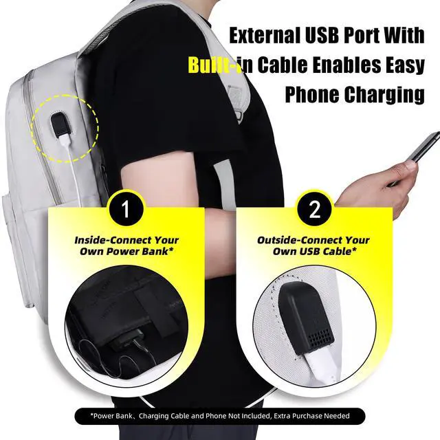 Alt view image 2 of 5 - RICOMI Premium Lightweight Laptop Backpack with USB Charging Port, Durable College School Bookbag, 2 Built-in Organizers, Padded 15.6-inch Laptop/Notebook Sleeve, Slim Water Resistant Bag, Beige Grey