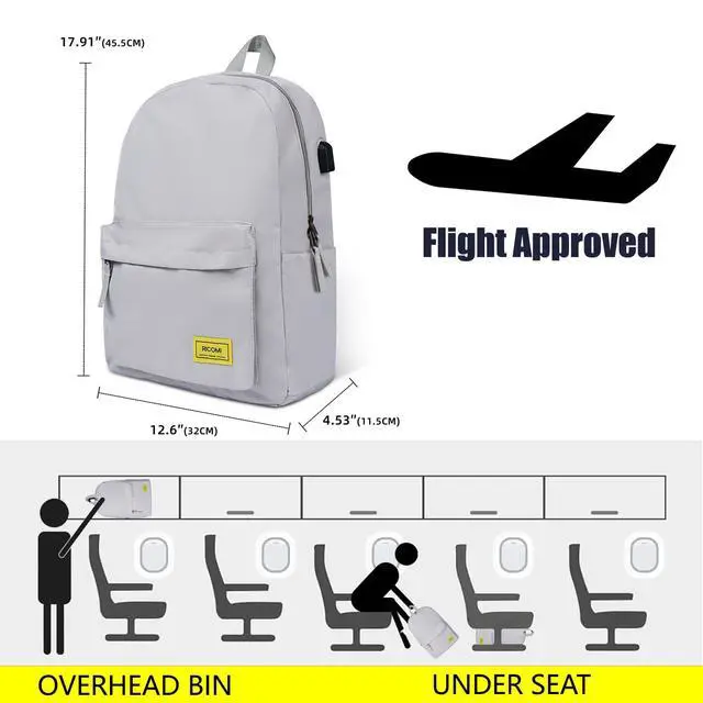 Alt view image 5 of 5 - RICOMI Premium Lightweight Laptop Backpack with USB Charging Port, Durable College School Bookbag, 2 Built-in Organizers, Padded 15.6-inch Laptop/Notebook Sleeve, Slim Water Resistant Bag, Beige Grey