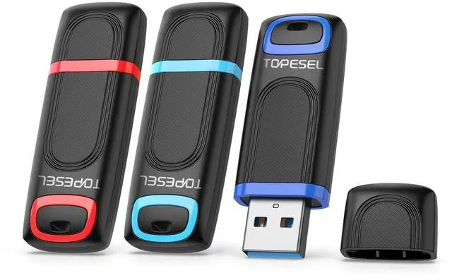 Main image of TOPESEL 128GB Flash Drive 3 Pack, USB 3.0 Thumb Drives High Speed Memory Stick Jump Drive Zip Drive for Data Storage and Backup (Three Mixed Colors: Red Blue Cyan)