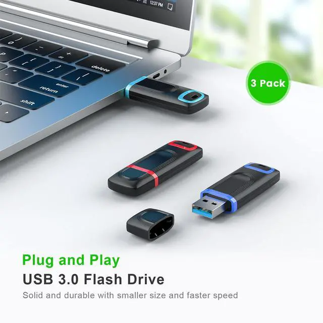 Alt view image 2 of 5 - TOPESEL 128GB Flash Drive 3 Pack, USB 3.0 Thumb Drives High Speed Memory Stick Jump Drive Zip Drive for Data Storage and Backup (Three Mixed Colors: Red Blue Cyan)