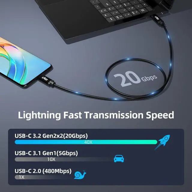 Alt view image 4 of 5 - Kirzi Ultra Long USB C Cable 25 FT, USB-C to C Cable, USB 3.1 Gen 2x2, Supports 4K@60Hz Video Output, 100W PD Fast Charging, 10Gbps Data Transfer, for Smartphone, Laptop, Tablet, TV, Monitor and More