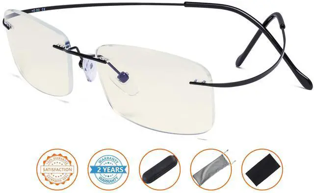 Alt view image 2 of 5 - CessBlu Titanium Computer Glasses Eyeglasses Frameless Readers Blue Light Filter(Black)