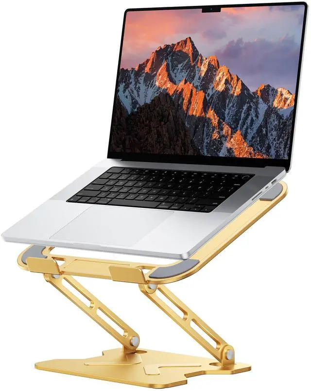 Main image of JCZT Adjustable Laptop Stand for Desk, Metal Foldable Laptop Riser, Portable Laptop Holder Mount, Ventilated Cooling Computer Notebook Stand for MacBook Air Pro, All 10-16'' Notebooks Laptops, Gold