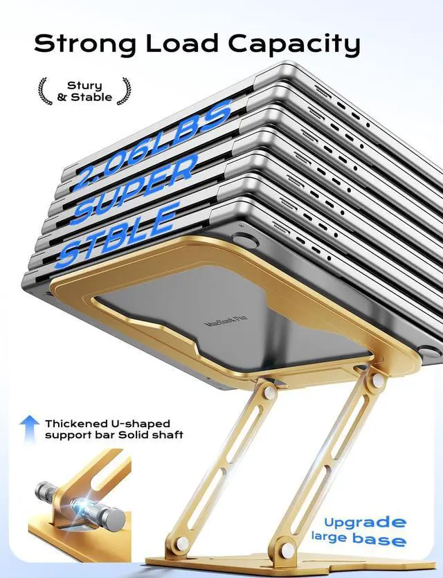 Alt view image 4 of 5 - JCZT Adjustable Laptop Stand for Desk, Metal Foldable Laptop Riser, Portable Laptop Holder Mount, Ventilated Cooling Computer Notebook Stand for MacBook Air Pro, All 10-16'' Notebooks Laptops, Gold