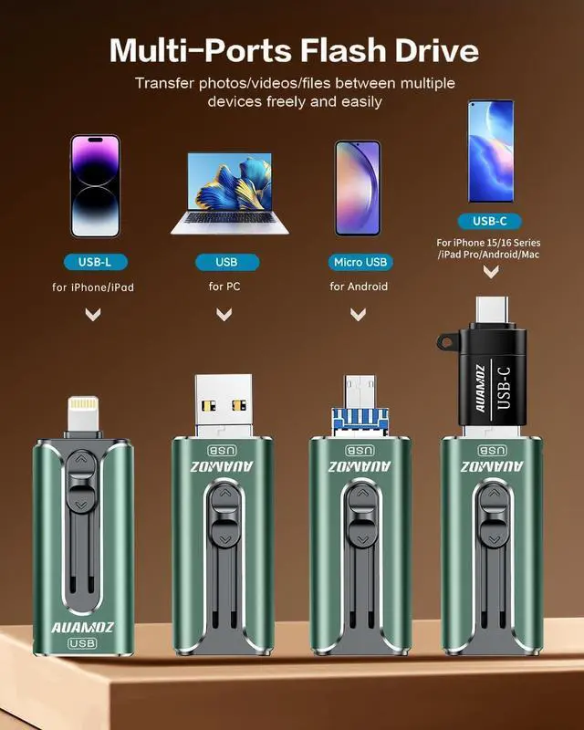 Alt view image 2 of 5 - AUAMOZ 512GB Flash Drive Intended for iPhone, Memory Stick Storage Files Photos Videos Backup, Compatible with iPhone iPad Android PC, Plug and Play, No Application Required (Green)