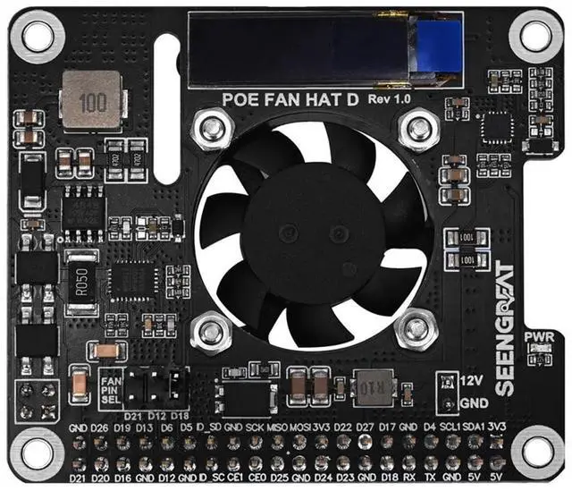 Alt view image 3 of 5 - PoE Power Supply and Cooling HAT Board with OLED Display, Adjustable Fan, Fits Raspberry Pi 4B/3B+ POE HAT, Supports 802.3af/at Network Standards for Enhanced Heat Management