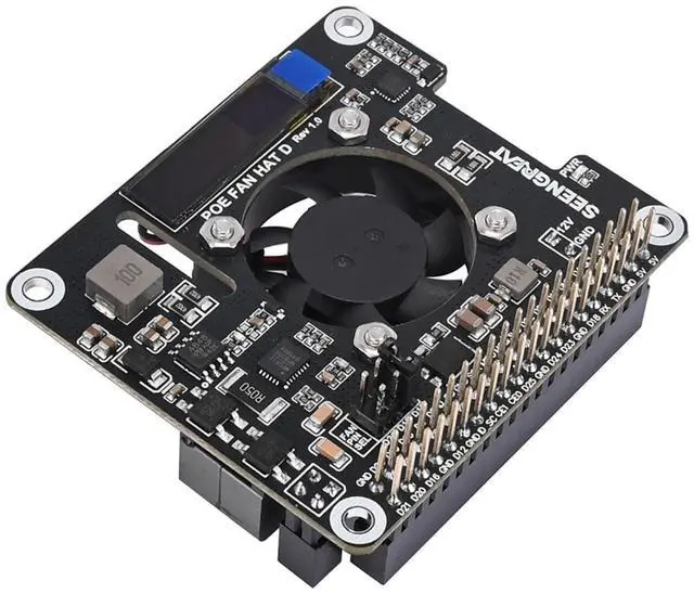 Main image of PoE Power Supply and Cooling HAT Board with OLED Display, Adjustable Fan, Fits Raspberry Pi 4B/3B+ POE HAT, Supports 802.3af/at Network Standards for Enhanced Heat Management