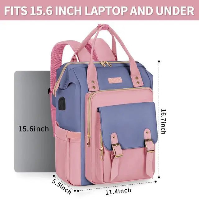 Alt view image 2 of 5 - ANILD Travel Laptop Backpack for Women, 15.6 Inch Work Backpack with USB Charging and Port Luggage Strap, Airline Approved Business Work Bag for Nurse College Teacher