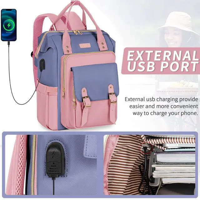 Alt view image 5 of 5 - ANILD Travel Laptop Backpack for Women, 15.6 Inch Work Backpack with USB Charging and Port Luggage Strap, Airline Approved Business Work Bag for Nurse College Teacher