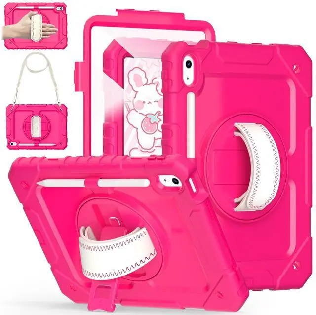 Main image of Cantis Case for iPad (A16) 11th Generation 11 inch 2025 for Girls Kids, iPad 10th Generation 10.9 inch 2022 with Screen Protector/Rotating Stand/Shoulder Strap/Pencil Holder, Hot Pink