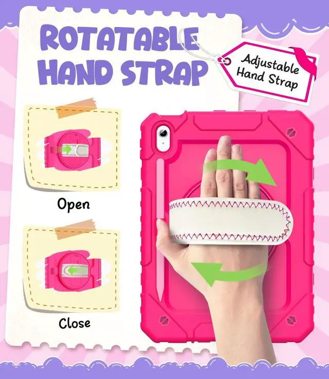 Alt view image 5 of 5 - Cantis Case for iPad (A16) 11th Generation 11 inch 2025 for Girls Kids, iPad 10th Generation 10.9 inch 2022 with Screen Protector/Rotating Stand/Shoulder Strap/Pencil Holder, Hot Pink