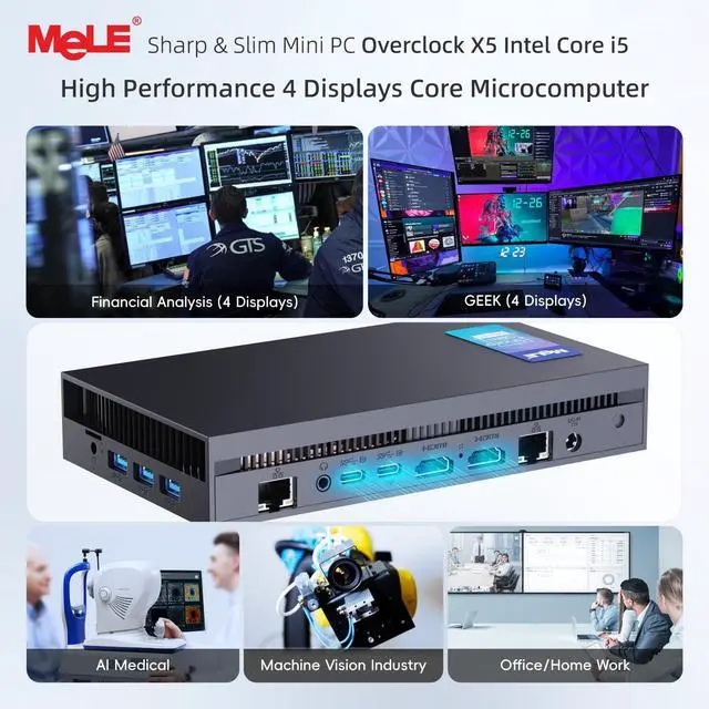 Alt view image 3 of 5 - MeLE Mini PC Overclock X5 Core i5-12450H (8C/12T,up to 4.4GHz), Ultra-Slim Computer 32GB RAM 1TB M.2 2280 PCle 4.0x4 SSD,4K Quad Screen Display/WiFi/BT5.2/USB3.2/Dual LAN