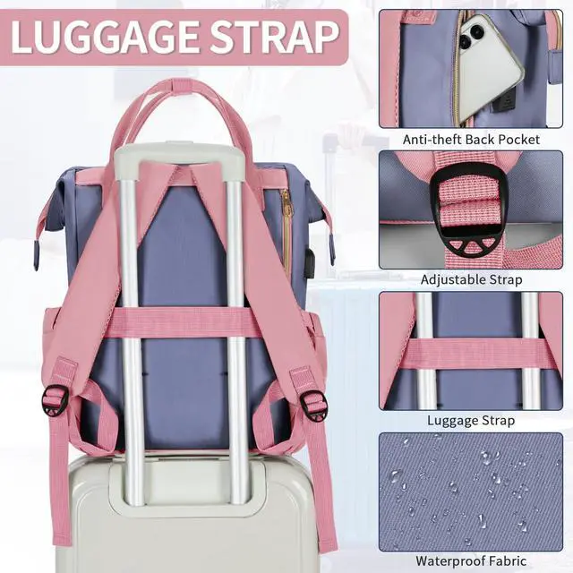 Alt view image 4 of 5 - ANILD Travel Laptop Backpack for Women, 15.6 Inch Work Backpack with USB Charging and Port Luggage Strap, Airline Approved Business Work Bag for Nurse College Teacher