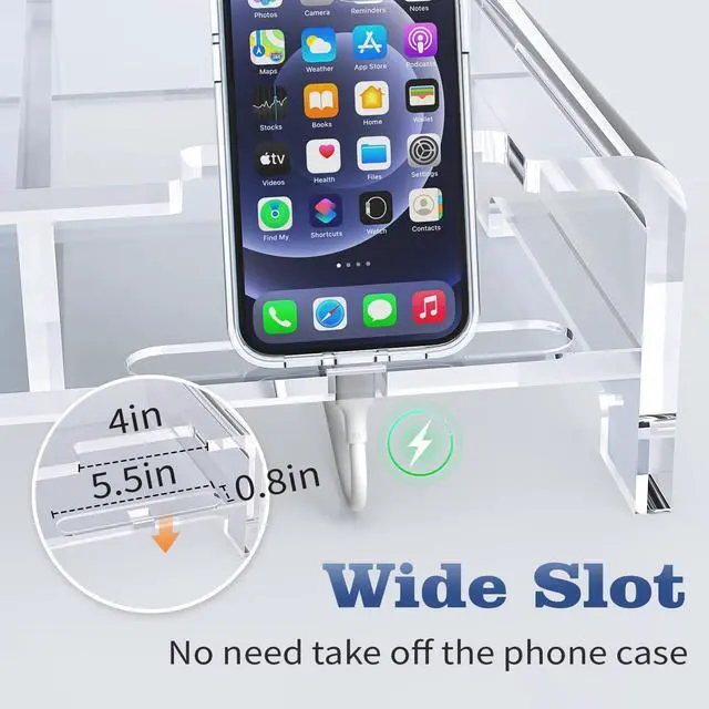 Alt view image 3 of 5 - Acrylic Monitor Stand 2 Tier,Rocfinity Clear Laptop Stand for Desk With Pen Holder,20"W for All Keyboards,Acrylic Laptop Riser with Storage,Monitor Stand Riser with Phone Holder,Desk Organizer for Hom