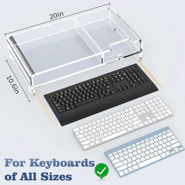 Alt view image 2 of 5 - Acrylic Monitor Stand 2 Tier,Rocfinity Clear Laptop Stand for Desk With Pen Holder,20"W for All Keyboards,Acrylic Laptop Riser with Storage,Monitor Stand Riser with Phone Holder,Desk Organizer for Hom