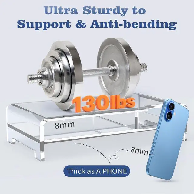 Alt view image 5 of 5 - Acrylic Monitor Stand 2 Tier,Rocfinity Clear Laptop Stand for Desk With Pen Holder,20"W for All Keyboards,Acrylic Laptop Riser with Storage,Monitor Stand Riser with Phone Holder,Desk Organizer for Hom