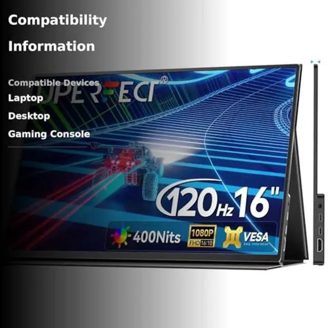Alt view image 3 of 5 - UPERFECT 16 Portable Gaming Monitor | 120HZ, HDR | 400Nits |1080P IPS | Ultra-Slim & Lightweight | Aluminum Alloy | Smart Cover & VESA | Travel External Second Screen for Laptop, PC, Game Console