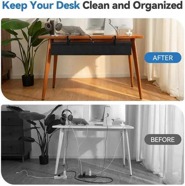 Alt view image 4 of 4 - SHUWEI No Drill Under Desk Cable Management Tray, 36" Premium Fabric Cord Organizer for Desk, Clamp/Screw Mount Cable Organizer for Office and Home (Off White, 36" L x 5.5" W)