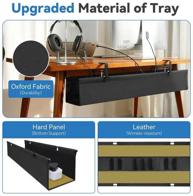 Alt view image 2 of 4 - SHUWEI No Drill Under Desk Cable Management Tray, 36" Premium Fabric Cord Organizer for Desk, Clamp/Screw Mount Cable Organizer for Office and Home (Off White, 36" L x 5.5" W)
