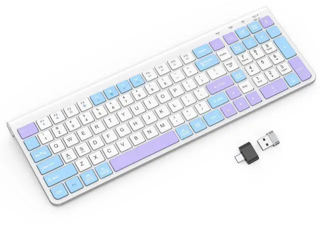 Main image of GAMCATZ Colorful Wireless Keyboard with Low-Profile Keys-Soft Touch,Cute,Quiet Design,Windows & Mac OSOffice Cordless Slient Computer Keyboard for Desktop,Laptop, PC, Mac, Windows-Purple Blue White