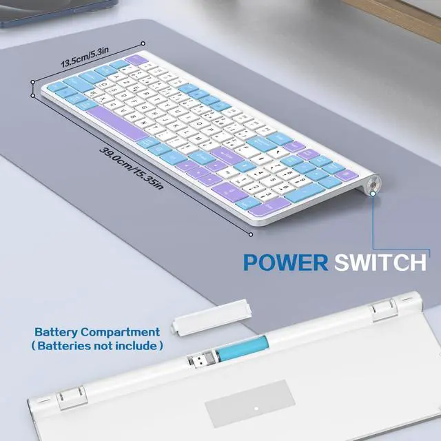 Alt view image 5 of 5 - GAMCATZ Colorful Wireless Keyboard with Low-Profile Keys-Soft Touch,Cute,Quiet Design,Windows & Mac OSOffice Cordless Slient Computer Keyboard for Desktop,Laptop, PC, Mac, Windows-Purple Blue White