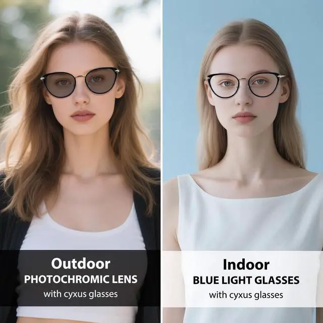 Alt view image 2 of 5 - Cyxus Photochromic Glasses for Women UV Protection with Blue Light Blocking Trendy Cat Eye Frame8281i01 Black Frame