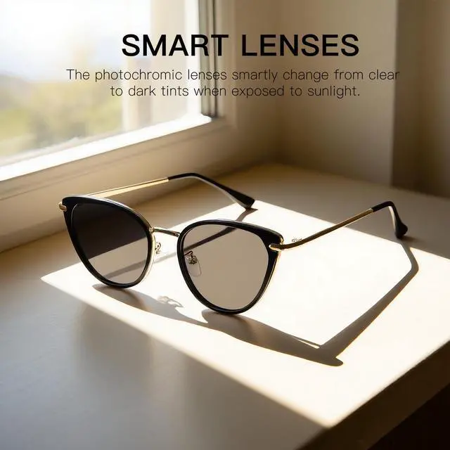 Alt view image 3 of 5 - Cyxus Photochromic Glasses for Women UV Protection with Blue Light Blocking Trendy Cat Eye Frame8281i01 Black Frame