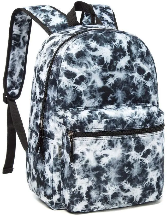 Main image of K-Cliffs Classic Backpack Basic Student Campus Daypack Simple Travel Rucksack with Chromebook Laptop Pocket Water Bottle Holder Padded Straps Printed Black White Marble Pattern