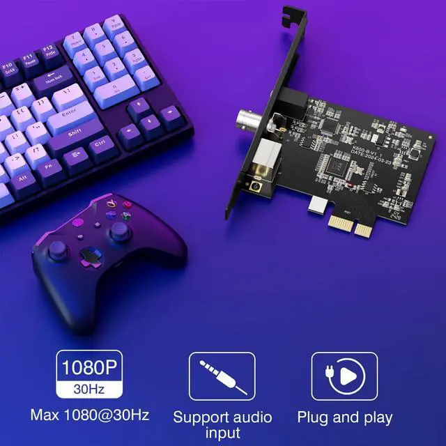 Alt view image 4 of 5 - DigitPro PCIe Capture Card, 1080P@30Hz CVBS S-Video Internal Video Capture Card for Recording from Cable Boxe, Old Video Camera, Camcorder, VCR, PlayStation, Nintendo 64, Sega on OBS