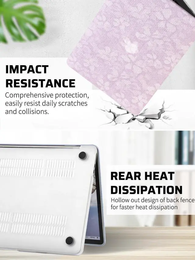 Alt view image 5 of 5 - Seorsok Compatible with New MacBook Air 13.6 inch Case M4 M3 M2 2025 2024-2022 Release A3240 A2681 A3113,Leaves Printed Leather Plastic Hard Shell Case with Transparent Keyboard Cover,Purple