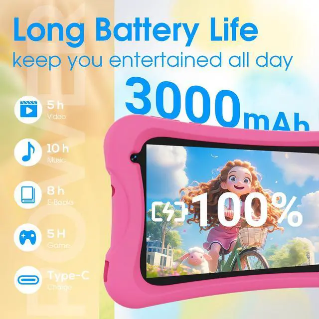 Alt view image 4 of 5 - DigiLand Android Kids Tablet, 7 inch Tablets for Kids, 4+32GB Toddler Tablet with Case Included, Parental Control, 3000mAh Battery, Dual Camera, GMS, BT 5.0 & WiFi (Pink)