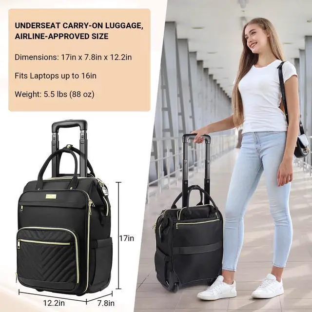 Alt view image 3 of 5 - star cloud Underseat Carry On Luggage with Wheels - Rolling Backpack for Women with Lock, USB & Type-C Charging Port, Personal Item Travel Bag with Wheels, Lightweight Softside Carry-On Suitcase