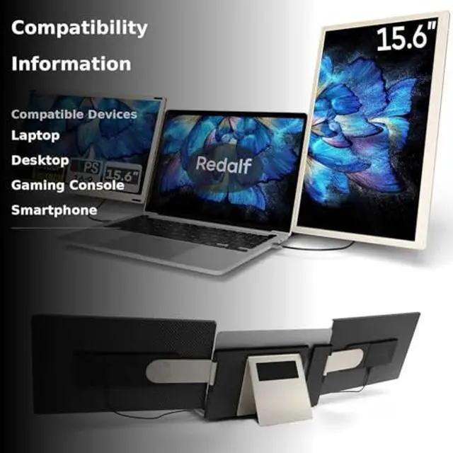 Alt view image 3 of 5 - Laptop Screen Extender, 15.6'' 1080P FHD Laptop Monitor Extender with 235°Rotation Detachable Dual Monitor, Plug & Play, Triple Screen for 13"-17.3" Laptops Compatible with Mac/Wins/Android/Dex