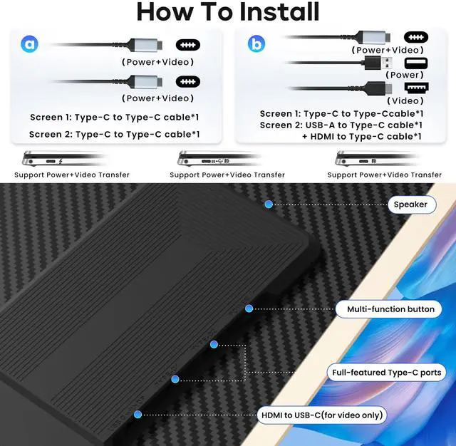 Alt view image 4 of 5 - Laptop Screen Extender, 15.6'' 1080P FHD Laptop Monitor Extender with 235°Rotation Detachable Dual Monitor, Plug & Play, Triple Screen for 13"-17.3" Laptops Compatible with Mac/Wins/Android/Dex