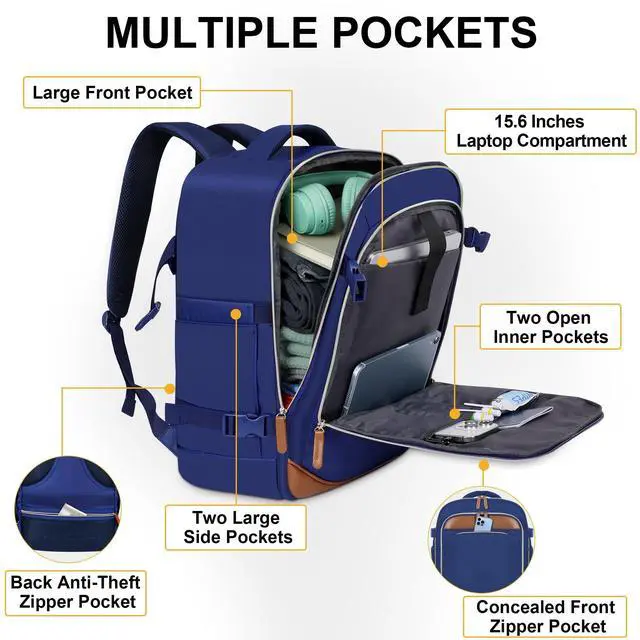 Alt view image 4 of 5 - TILYMOL Travel Backpack for Women & Men, 15.6 inch Laptop Bag Flight Approved, Large Carry On Anti-theft Backpack for Travel Work Business Weekender