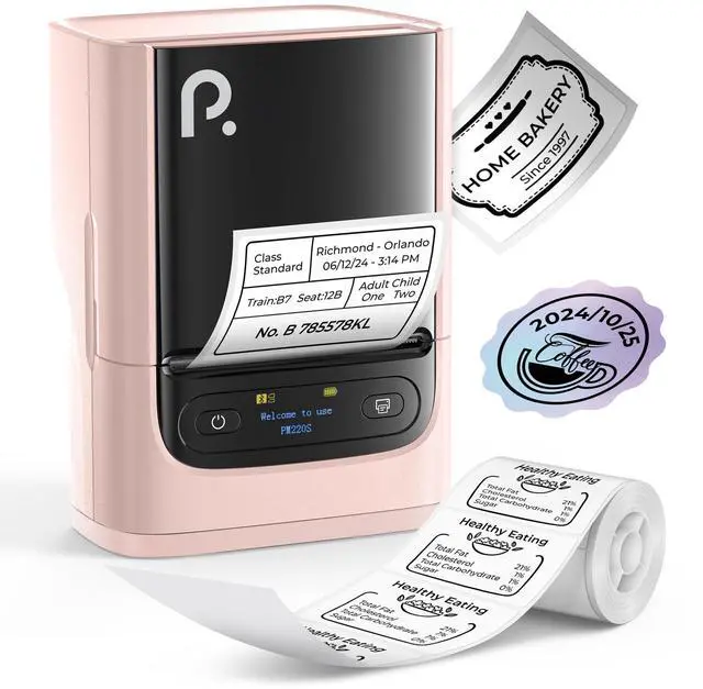 Main image of POLONO PM220S Label Maker Machine with Tape, 2 Inch Bluetooth Thermal Label Printer, Portable Sticker Printer for School, Office, Home, Business, Label Maker with 2'' x1.18'' Labels, Pink