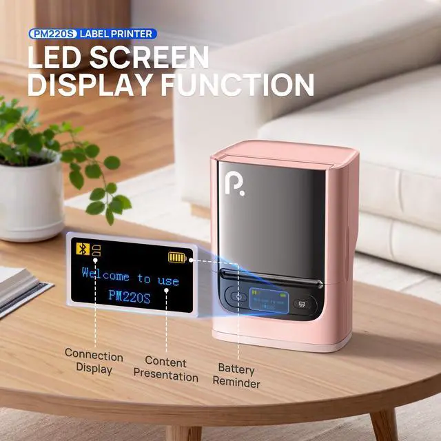 Alt view image 2 of 5 - POLONO PM220S Label Maker Machine with Tape, 2 Inch Bluetooth Thermal Label Printer, Portable Sticker Printer for School, Office, Home, Business, Label Maker with 2'' x1.18'' Labels, Pink